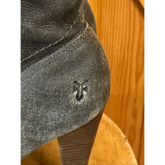 FRYE Sz 7.5M Harlow Distressed Brown Leather Laces Heeled Ankle Boots - Picture 4 of 11